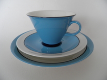 Harlekin Turquoise Coffee Cup, Saucer and Sideplate Arabia SOLD OUT