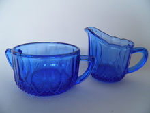 Creamer and Sugar Bowl blue Riihimäen lasi